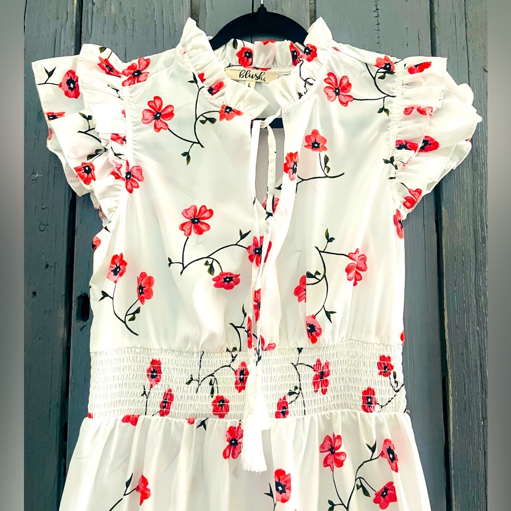 Hint of Mint Romper Boho White Red Poppy‎ NWT - Picture 3 of 9